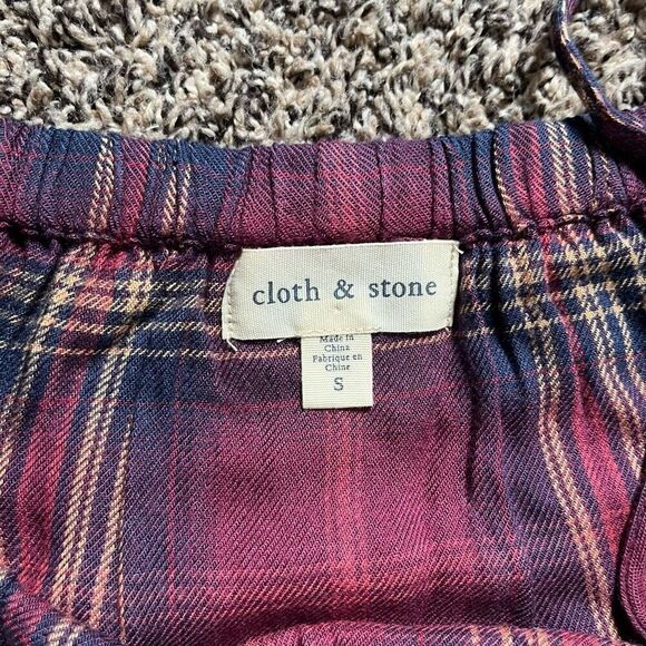 Cloth and Stone Blouse Top Women's Small Multicolor Plaid Boat Neck Casual Wear - Picture 3 of 7